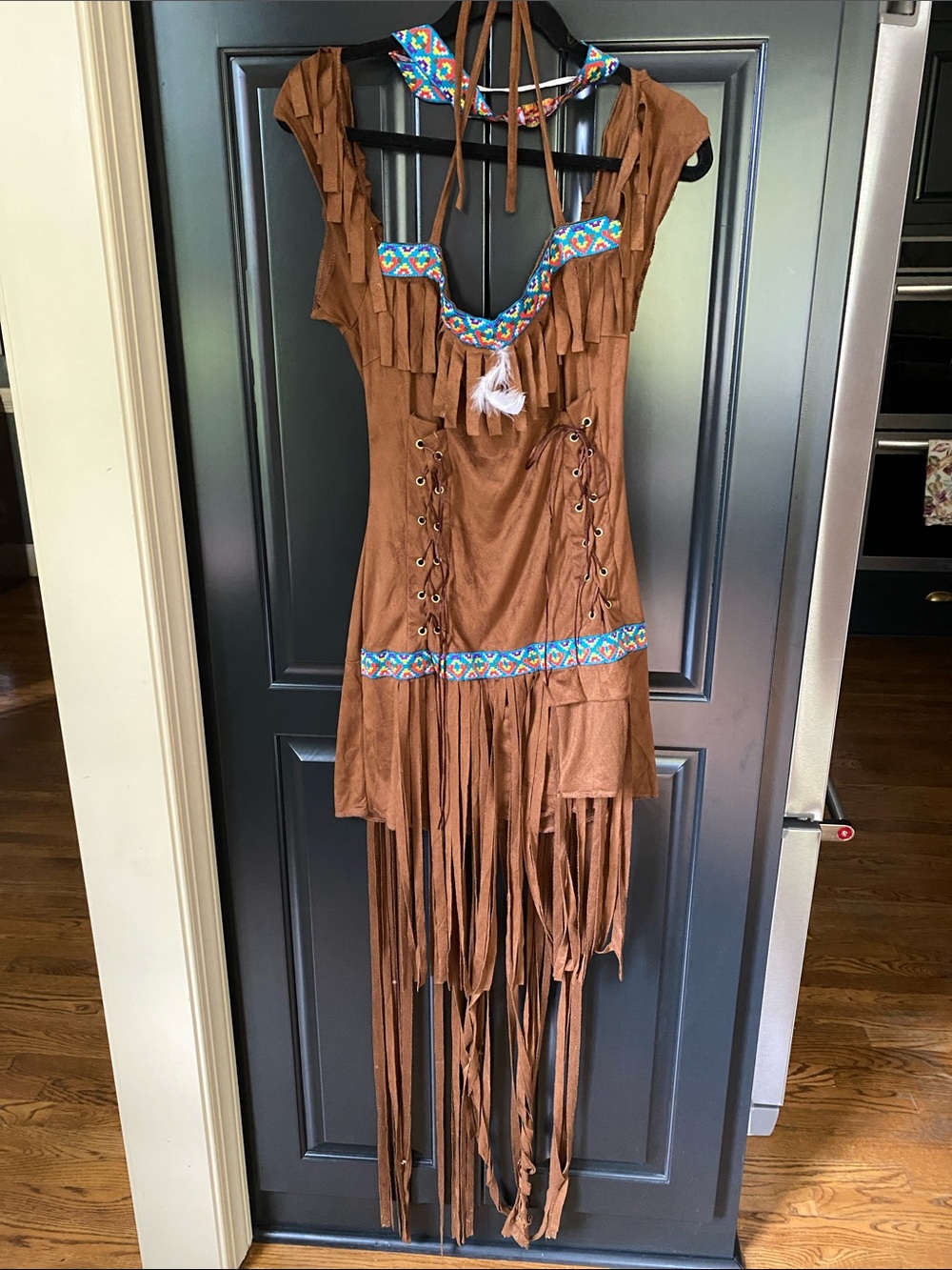 California Costumes Brown Faux-Suede Fringe Mini Dress with Turquoise Trim